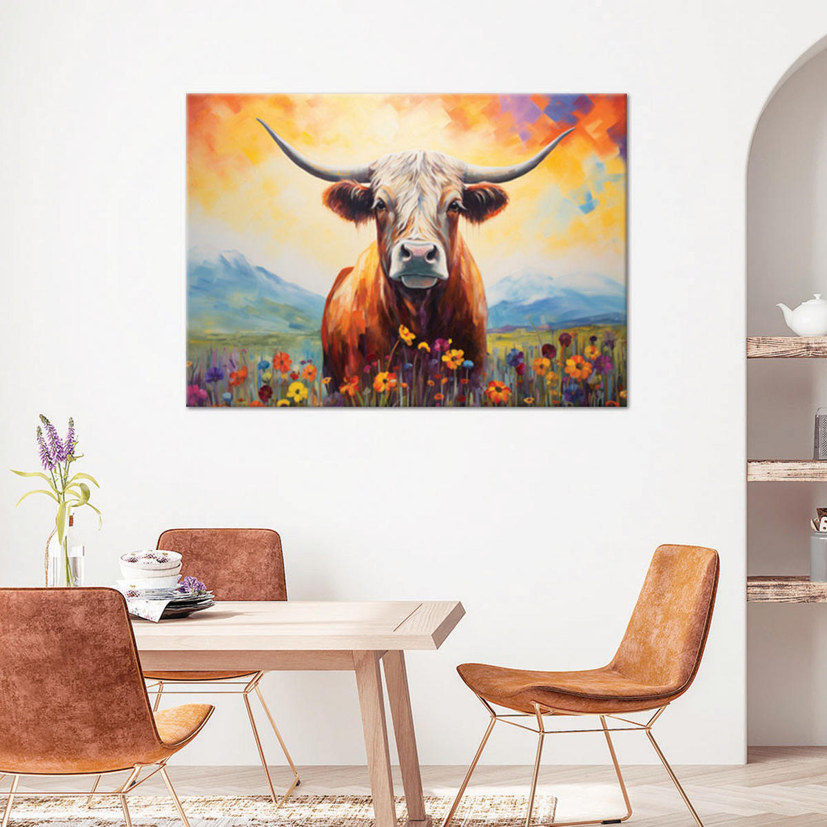 WANDBILD pastellwiese schottische kuhblumen - Braun, Textil (60/40cm) - Feeby