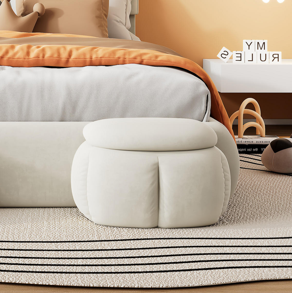 POLSTERBETT 90/200 cm Beige mit Hasenohren und LED-Beleuchtung - Beige, Textil (90/200cm) - OKWISH