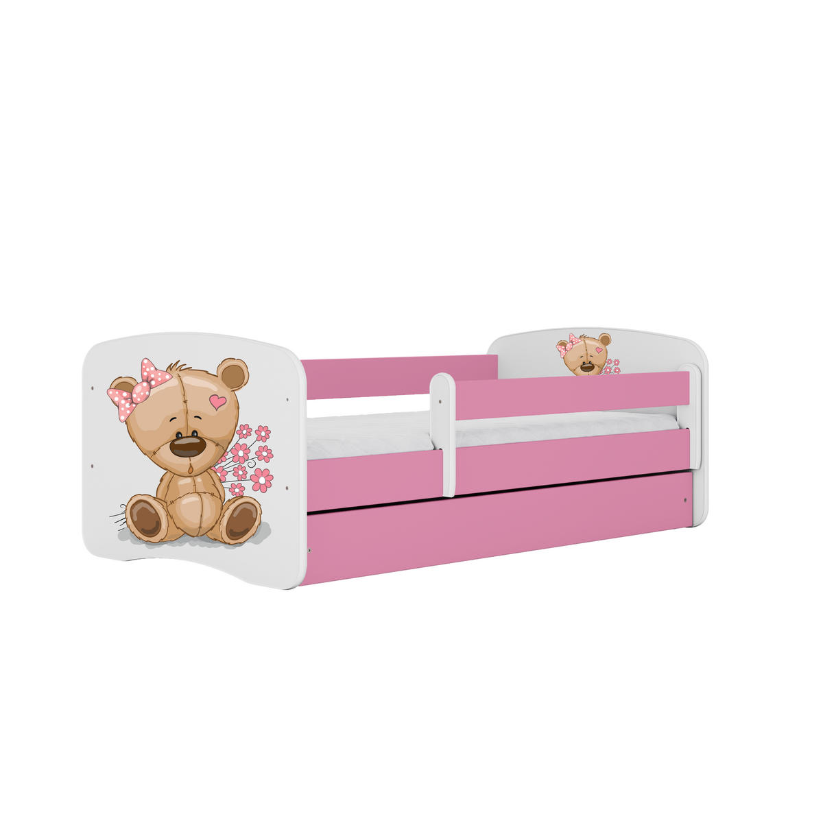 KINDERBETT Teddybärblumen mit Schublade und Matratze 140/70 - Rosa, Holzwerkstoff (70/140cm) - RAUMHIRSCH FURNITURE