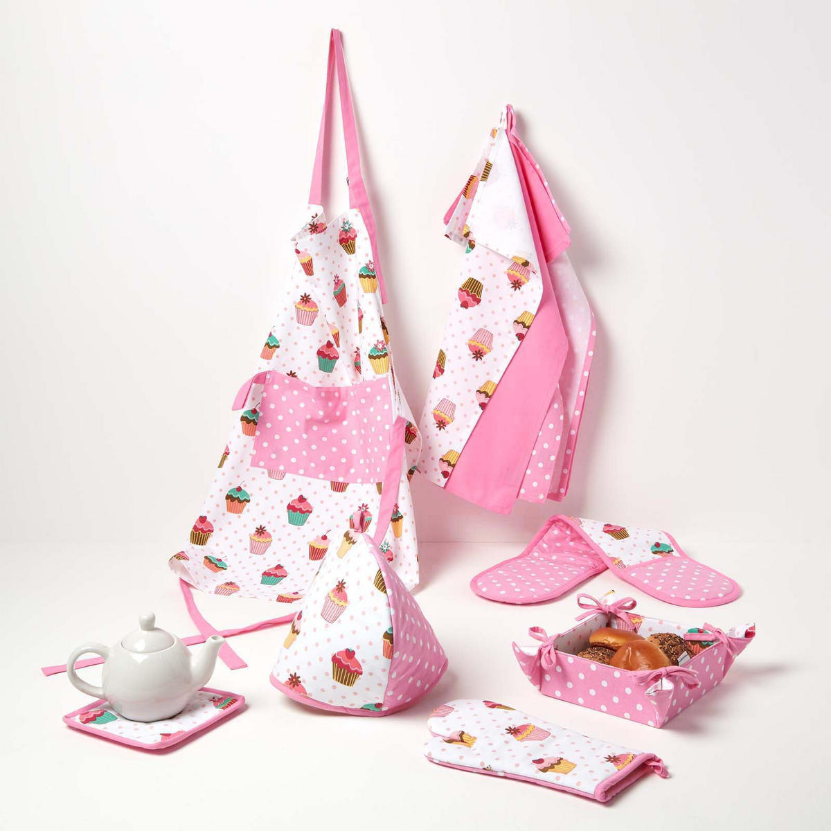 TOPFLAPPEN Cupcakes 20/20 cm, Baumwolle wattiert - Rosa, Textil (20/20cm) - Homescapes
