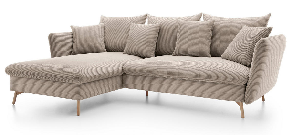 ECKSOFA Savona L-Form 260 cm, Cordstoff, Links, Beige - Beige, Holz (258/167cm) - Emporius
