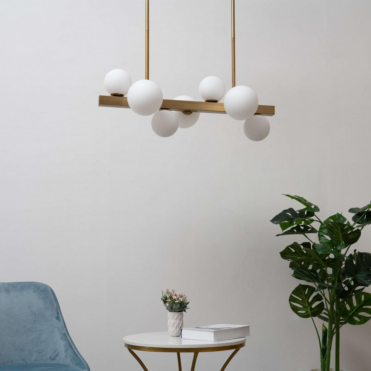 HÄNGELEUCHTE Oromia, Messing und Weiß, 90cm - Messingfarben, Glas (80/35/90cm) - KOSILUM