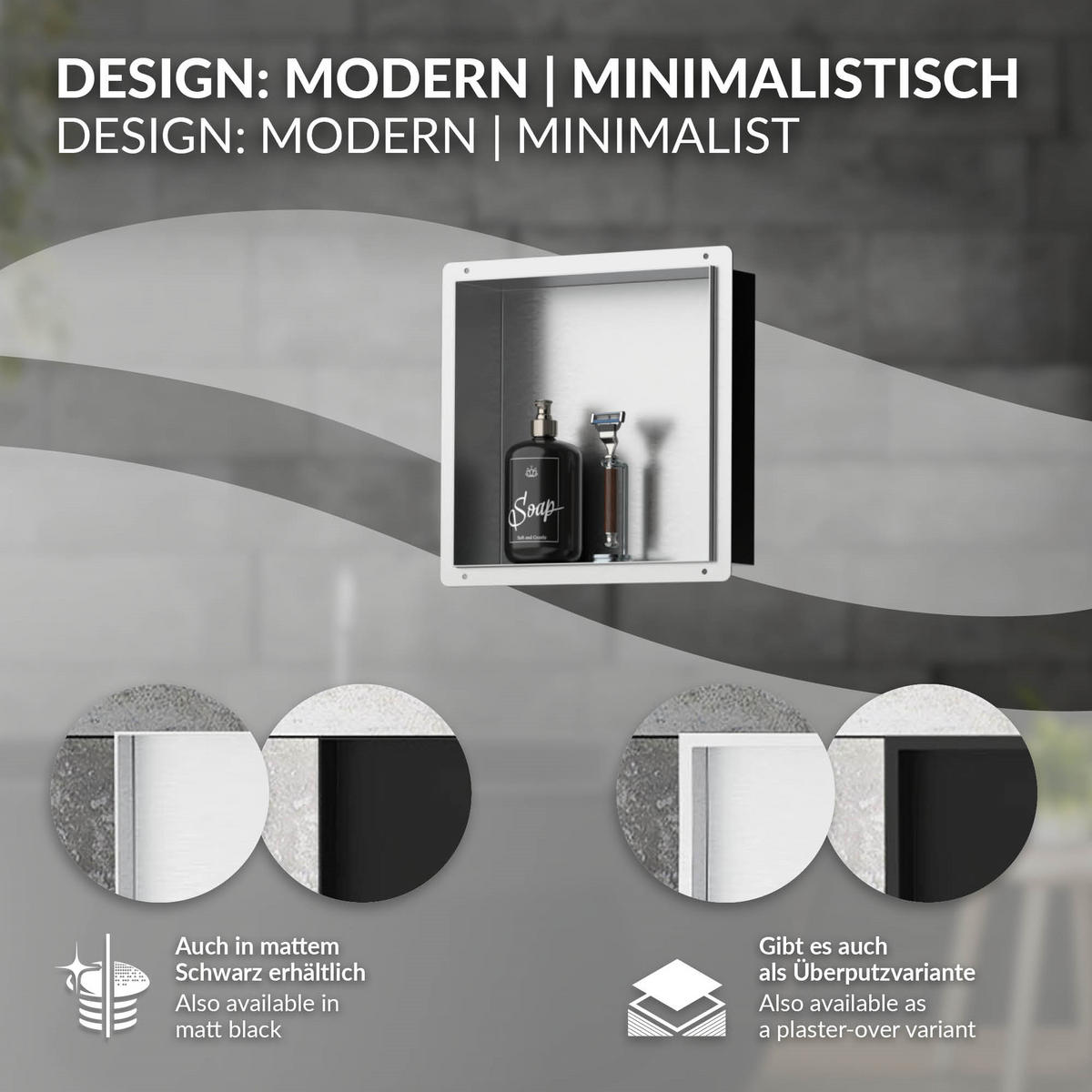 DUSCHNISCHE Silber 30/30 cm randlos - Silberfarben, Metall (30/30/10cm) - LuxeBath