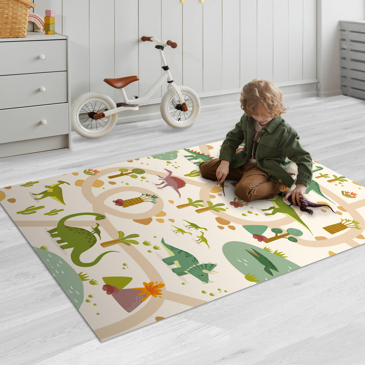 KINDERTEPPICH Dino - Grün - Natur - Kinder - Design 90x135 cm - Multicolor, Kunststoff (90/135cm) - MuchoWow