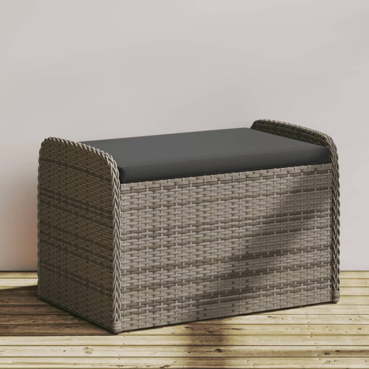SITZBANK Mit Stauraum & Kissen Grau 80/51/52 Cm Poly Rattan - Schwarz/Grau, Kunststoff/Textil (80/52/51cm) - vidaXL