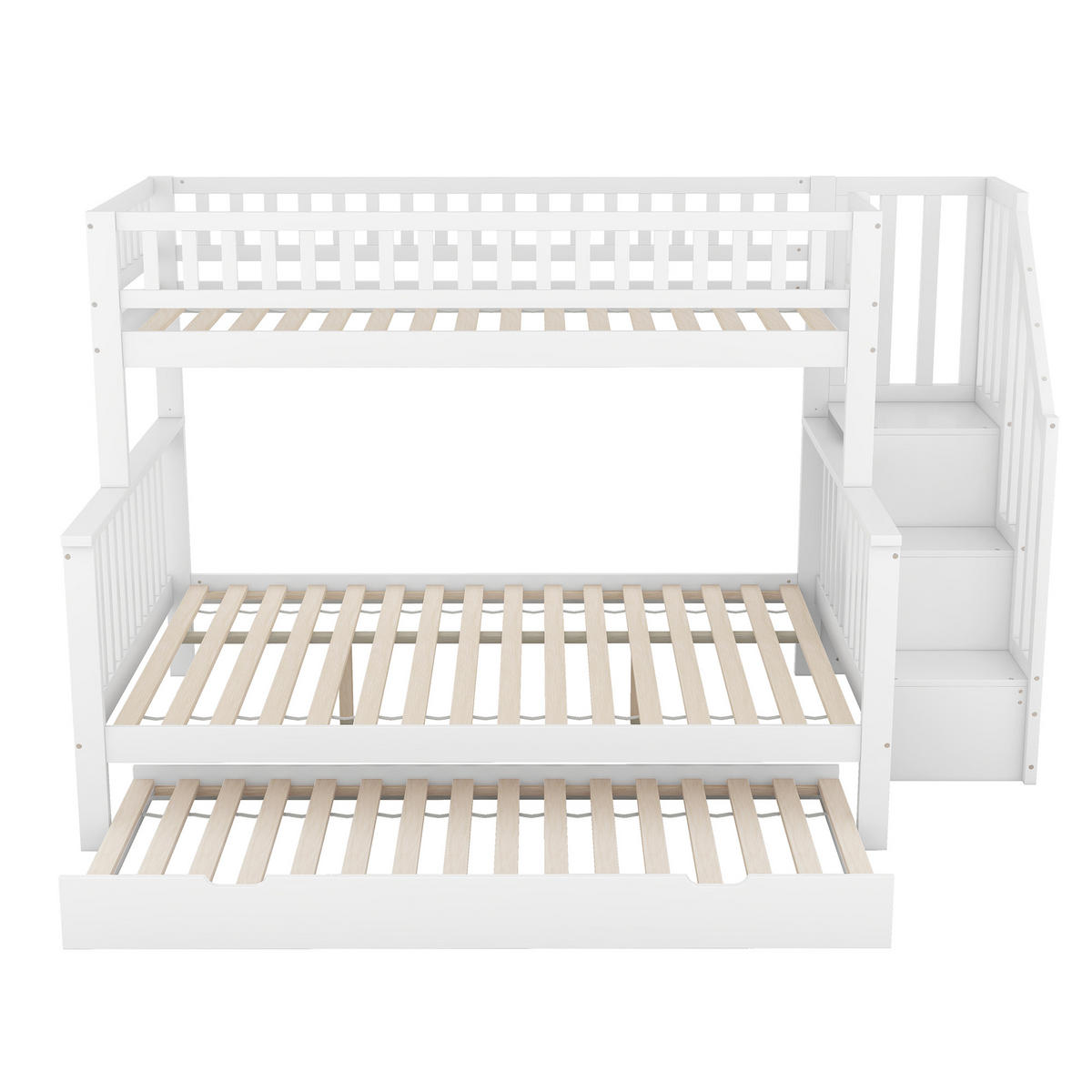 ETAGENBETT aus Kiefernholz 90x200/140x200 cm in Weiß mit Ausziehbett & Stauraum - Weiß, Holz (90/200cm) - Modfu