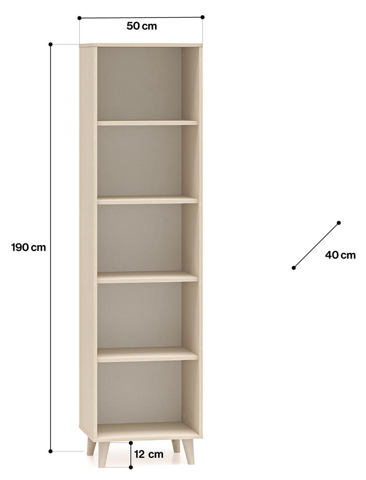 BÜCHERREGAL Mevel Wüstensand 50 / 40 / 190cm - Braun, Holz/Holzwerkstoff (50/190/40cm) - Feldmann-Wohnen