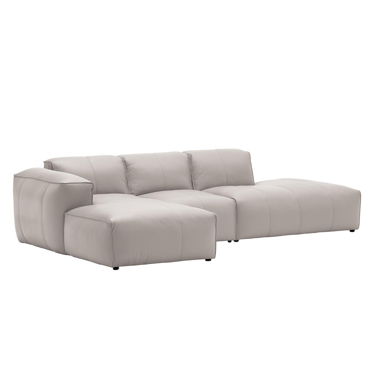 ECKSOFA mit Chaiselongue - Hellgrau/Schwarz, Leder/Kunststoff (290/173cm) - home24