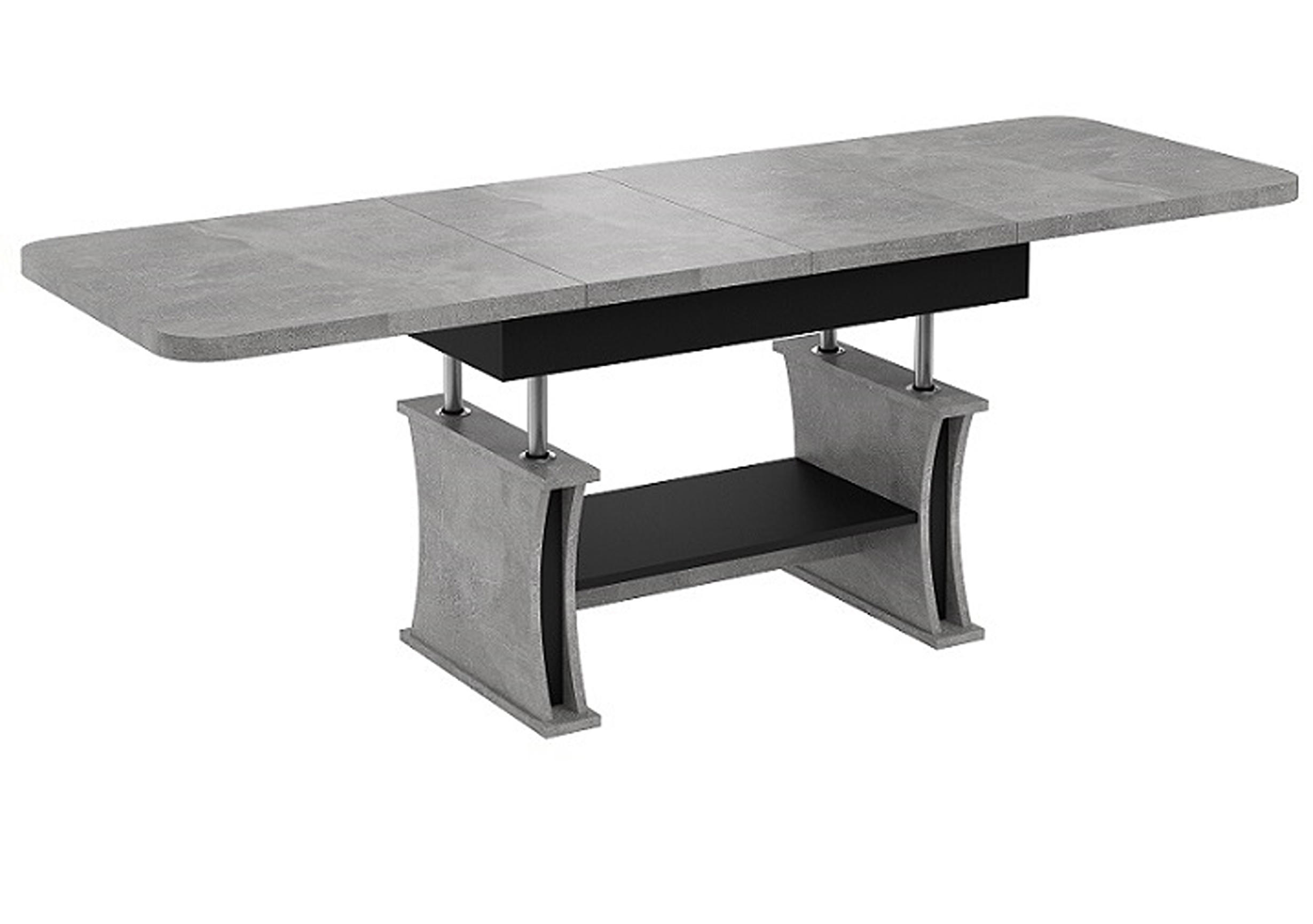 COUCHTISCH rechteckig Beton - Schwarz ausziehbar höhenverstellbar - Hellgrau/Schwarz, Holzwerkstoff (70/120/60cm) - designimpex