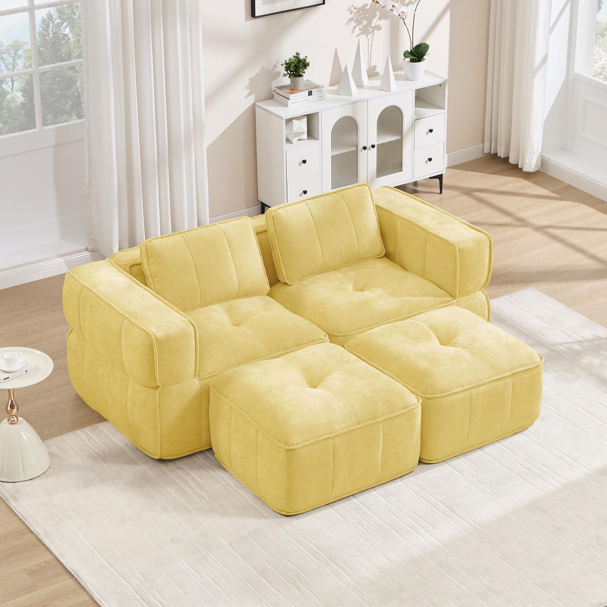 2-SITZER-SOFA DE-34428 modular mit 2 Hockern Gelb - Gelb, Textil (162/67/198cm) - ComfortXL