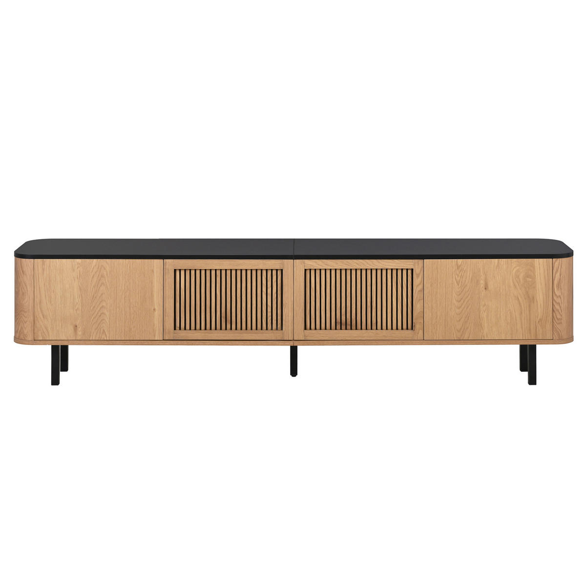 TV ormarić od MDF-a i iverice 190x35x45 cm hrast s rešetkastim vratima, pretincima i metalnim nogama - smeđa, drvni materijal (190/45/35cm) - Modfu