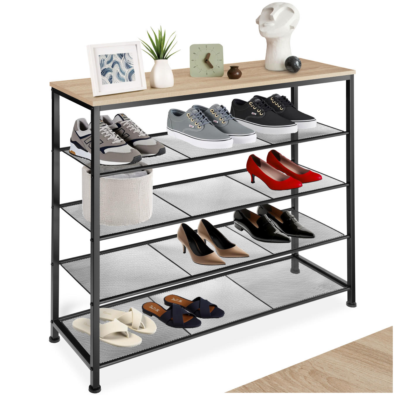 SCHUHREGAL Sheffield,100 x 30,5 x 93 cm,Industrial Holz hell, Eiche Sonoma - Naturfarben, Metall (30.5/93/100cm) - tectake
