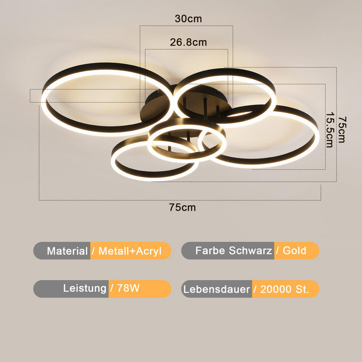 LED-DECKENLEUCHTE Lenci 75/94/15.5cm - Goldfarben, Metall (94/75/15.5cm) - Nettlife