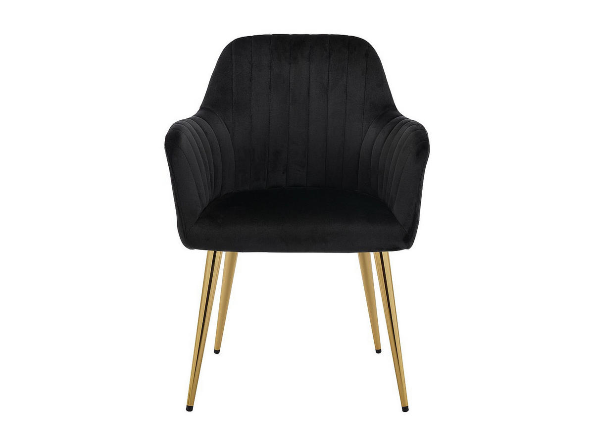 STUHL mit Armlehnen 2er-Set - Samt & goldfarbenes Metall - Schwarz - ELEANA - Schwarz, Textil (59/82/58cm) - Vente-Unique