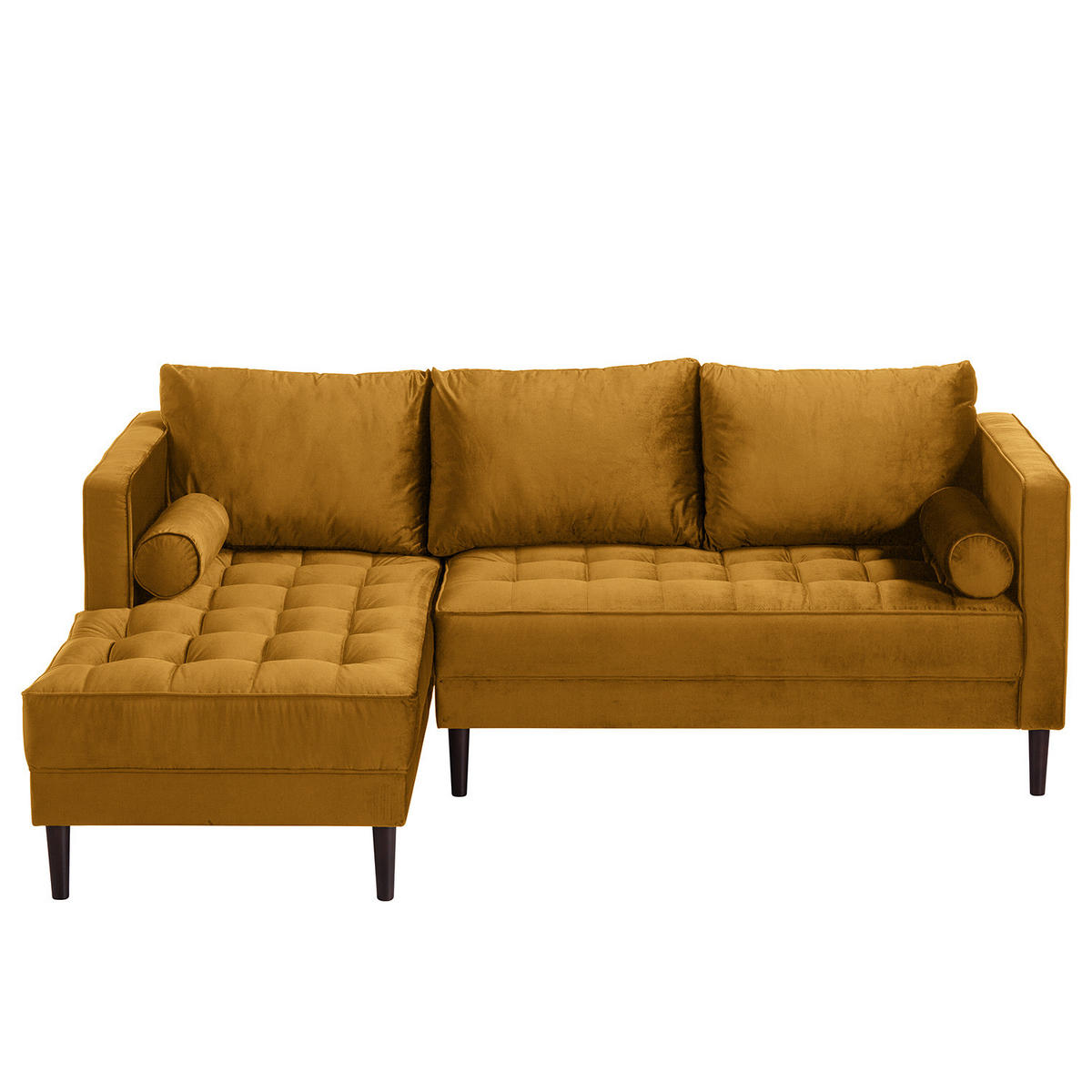 ECKSOFA - Samt - Dunkelbraun/Honig, Birkenholz/Textil (201/155cm) - home24