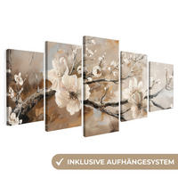 LEINWANDBILD 5er Set Blüte - Beige - Abstrakt - Blumen 150x80 cm - Hellbraun, Textil (150/80cm) - MuchoWow