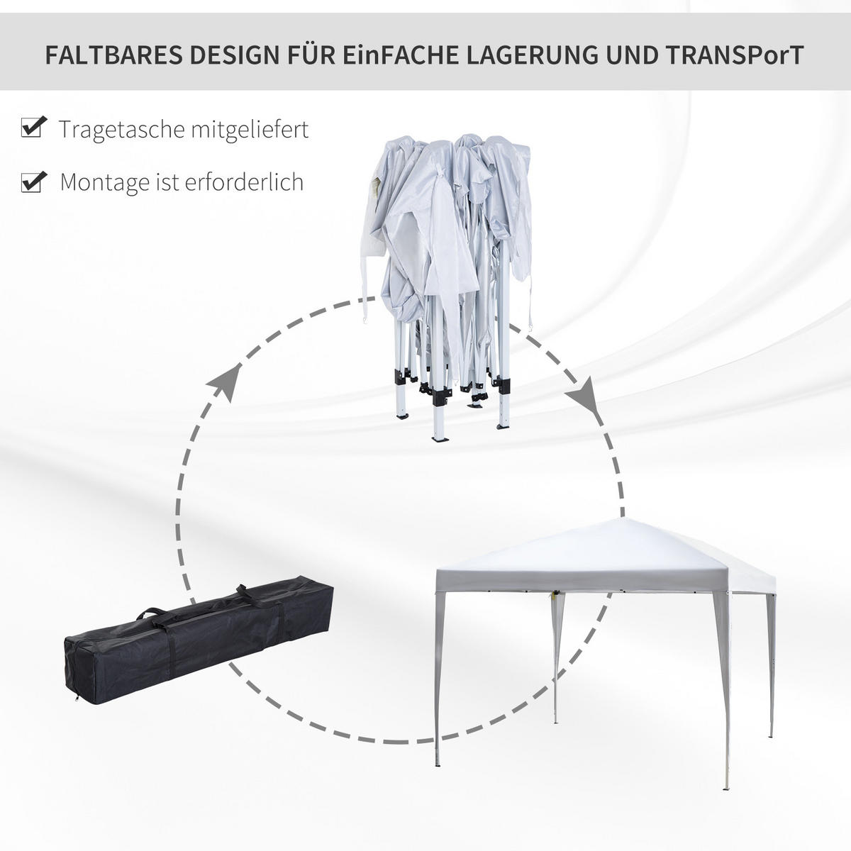 FALTPAVILLON, Grün, Stahl, Oxfordstoff - Weiß, Metall (295/255/295cm) - Outsunny