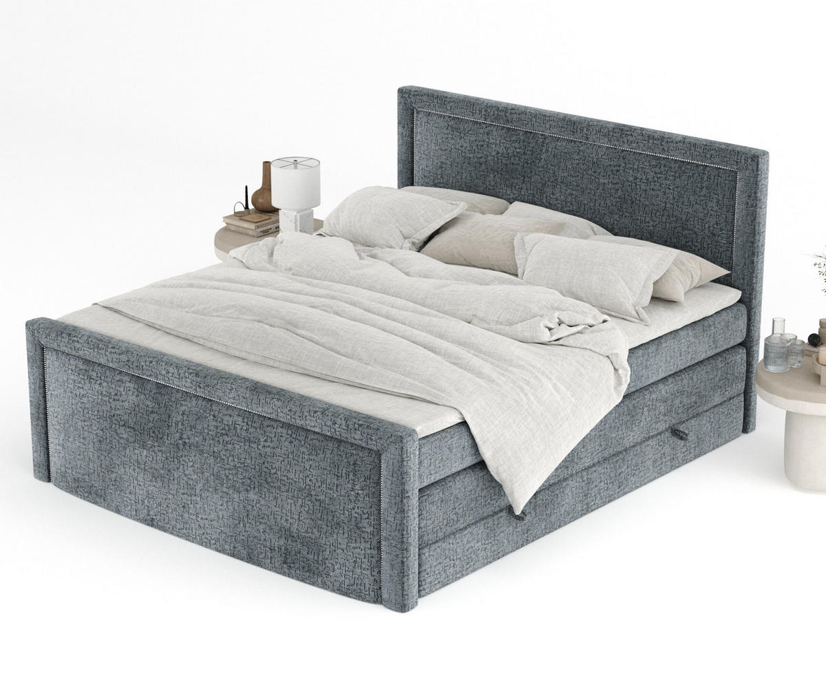 BOXSPRINGBETT Lavenda Blau Grau 200/200 cm - Blaugrau/Schwarz, Holz/Holzwerkstoff (200/200cm) - Maison de Reve