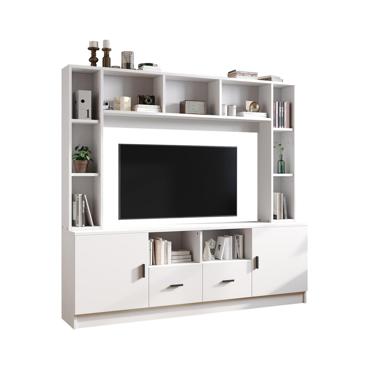 WOHNWAND DE-40392 2 Schränke, 2 Schubladen und 11 Fächer Weiß - Weiß, Holzwerkstoff (180/170/35cm) - ComfortXL