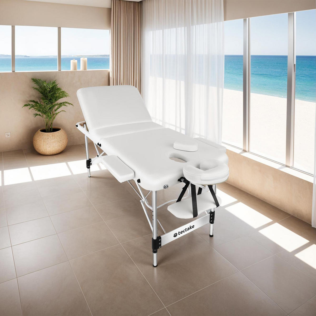MASSAGELIEGE 3 Zonen Phuket,212 x 103 x 90 cm,weiß - Weiß, Metall (103/90/212cm) - tectake