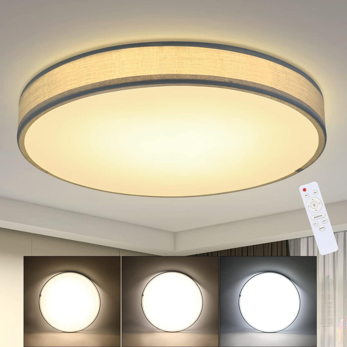 DECKENLEUCHTE LED runde Stoffschirm ‎38W Schlafzimmer Whonzimmer Ø40CM - Grün, Kunststoff (38/38/5cm) - ZMH