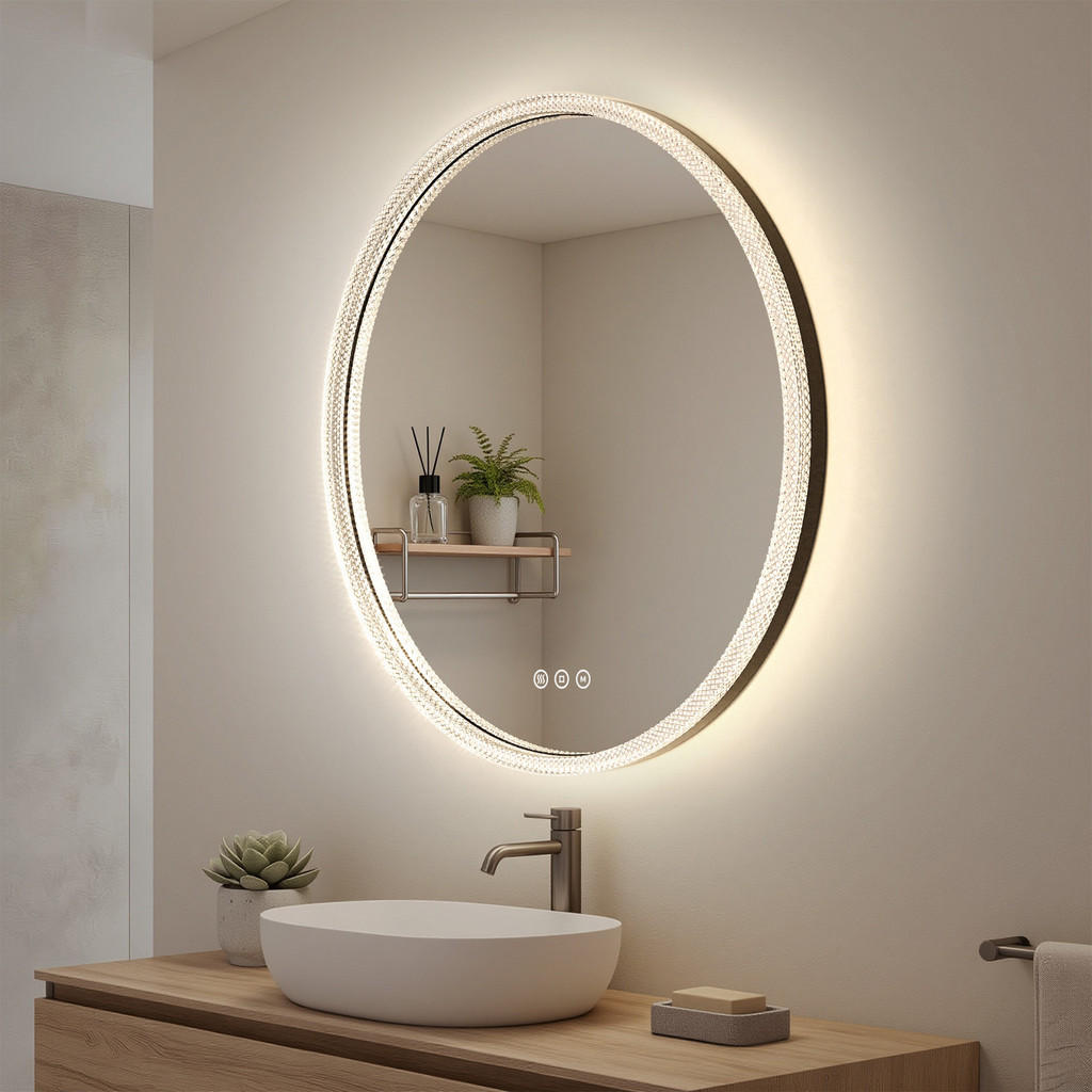 OGLINDA de baie cu LED-uri Negru Ø 60 cm