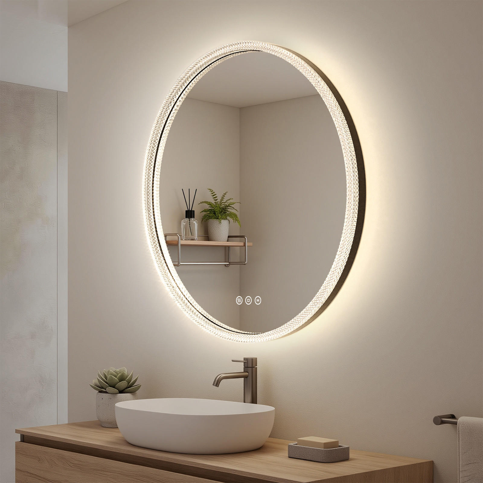 KOUPELNOVÉ ZRCADLO s LED osvětlením Ø 60 cm, černý rám, 3 barvy světla, funkce proti zamlžování - černá, sklo (60/60/4.3cm) - EMKE