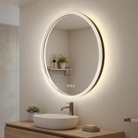 KOUPELNOVÉ ZRCADLO s LED osvětlením Ø 60 cm, černý rám, 3 barvy světla, funkce proti zamlžování - černá, sklo (60/60/4.3cm) - EMKE