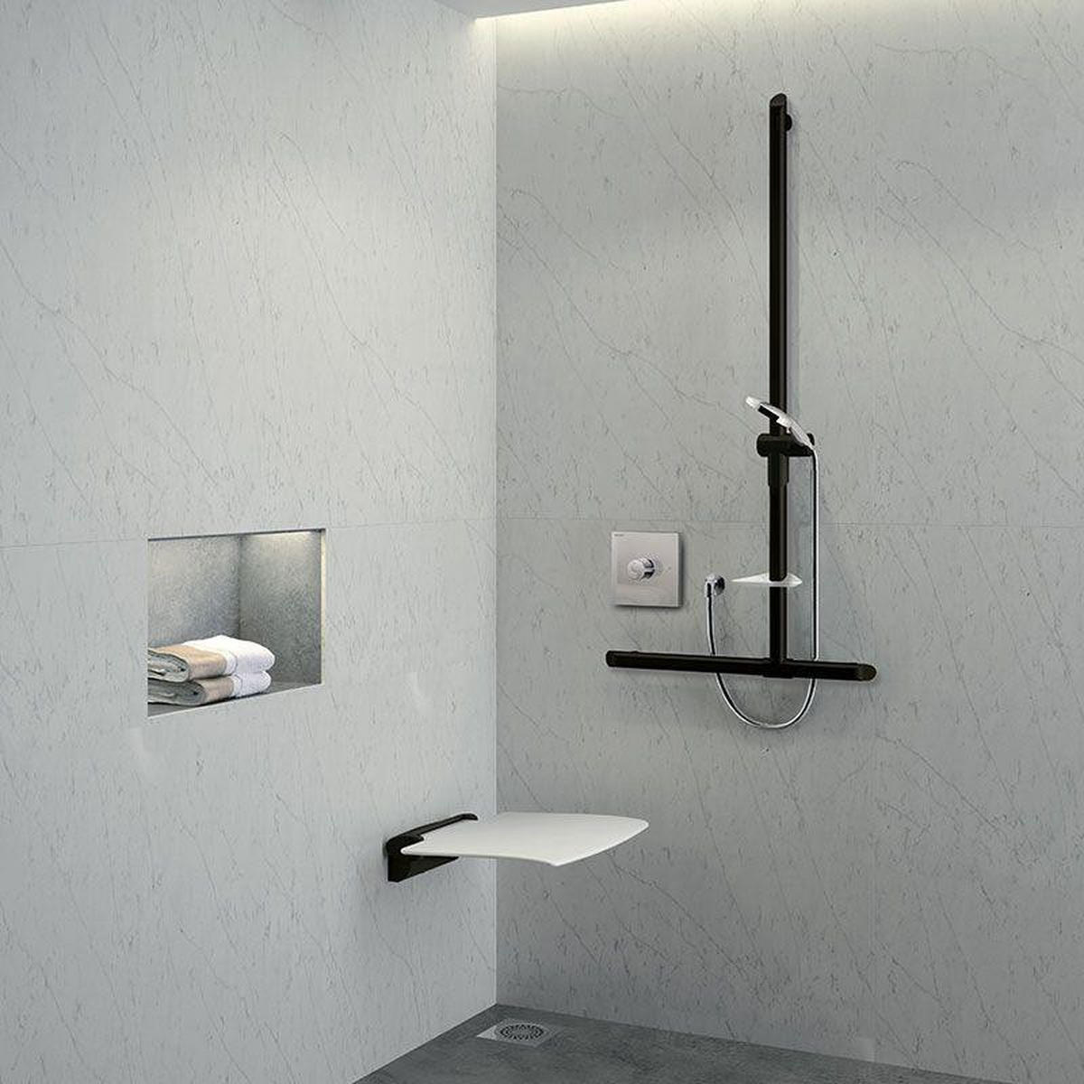 HANDLAUF T-Form Be-Line D35 H.1130x500 Aluminium matt schwarz - Schwarz, Metall (17.5/4.5/119.5cm) - Delabie
