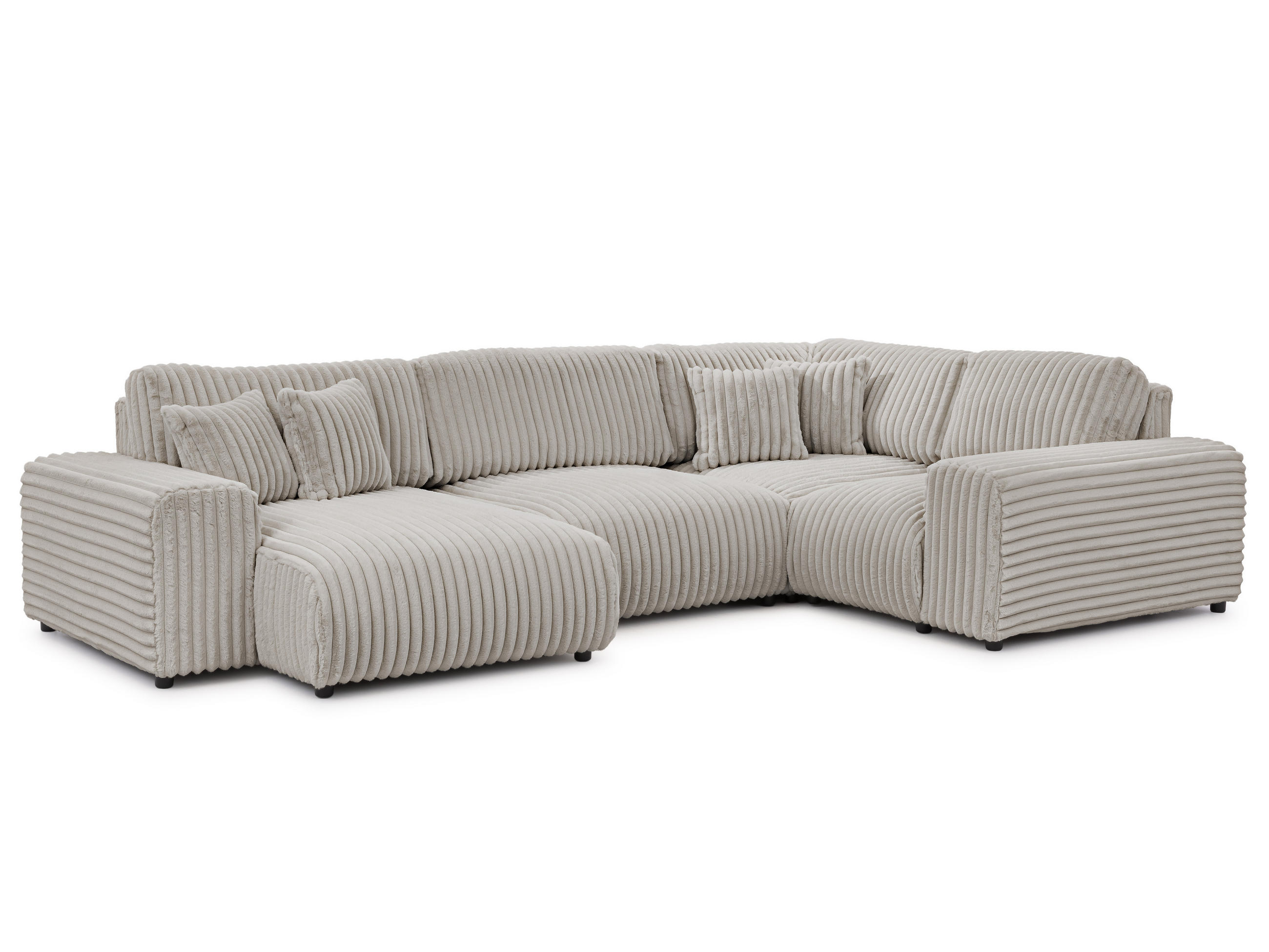 WOHNLANDSCHAFT Mollis Hellgrau Plüschcord im XXL-Format - Ottomane Links - Hellgrau/Schwarz, Holz/Kunststoff (316/77/194cm) - S-Style Möbel