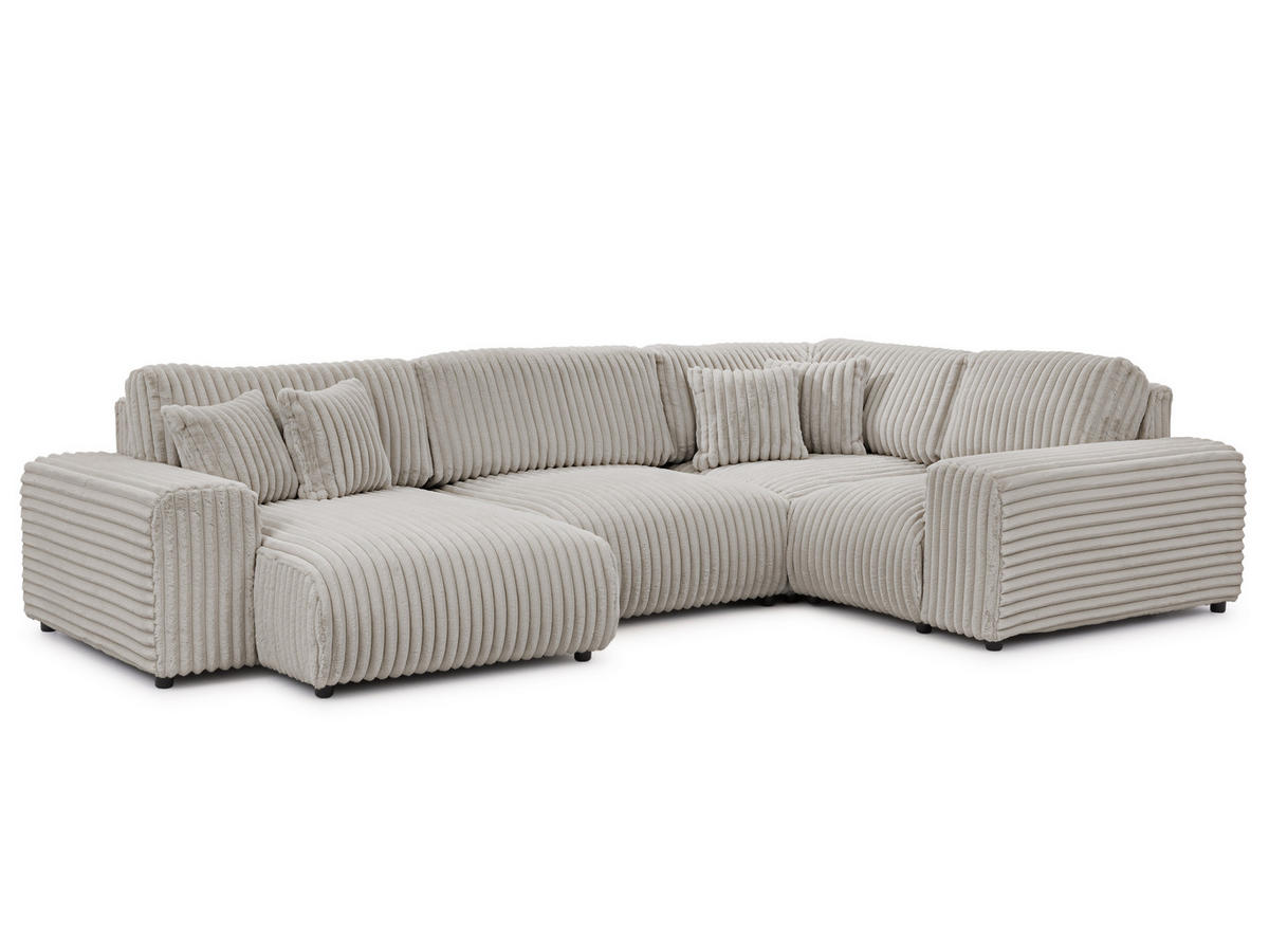 WOHNLANDSCHAFT Mollis Hellgrau Plüschcord im XXL-Format - Ottomane Links - Hellgrau/Schwarz, Holz/Kunststoff (316/77/194cm) - S-Style Möbel