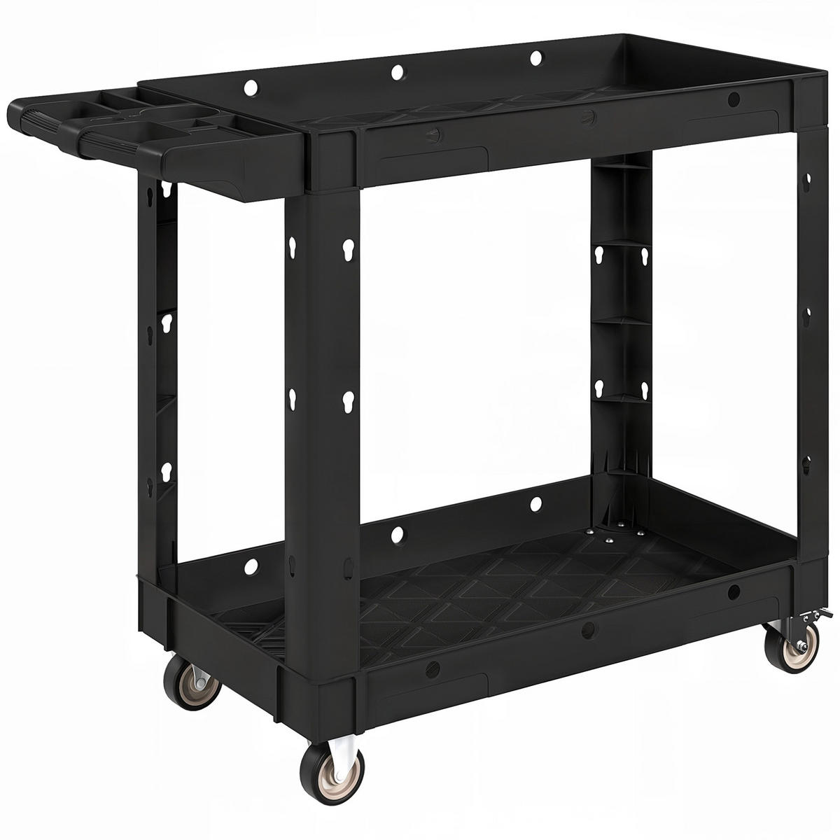 WERKSTATT-ROLLWAGEN mit 2 Etagen, Werkzeugwagen mit Seitengriff, Hakenlöchern - Schwarz, Kunststoff (43.5/84.5/102.6cm) - HOMCOM