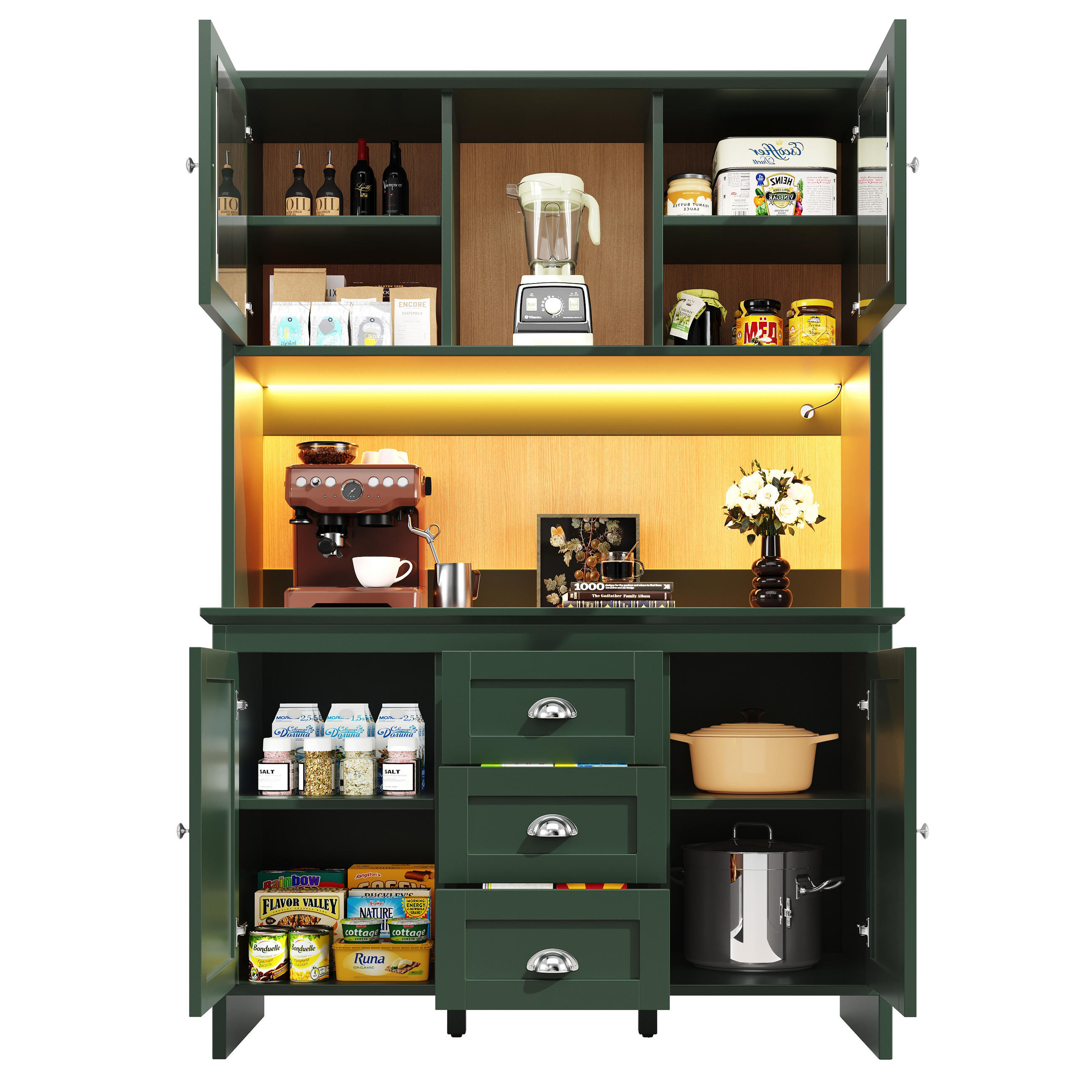 BUFFET 120/40/179 cm grün aus MDF mit LED-Beleuchtung - Grün, Holzwerkstoff (120/179/40cm) - OKWISH