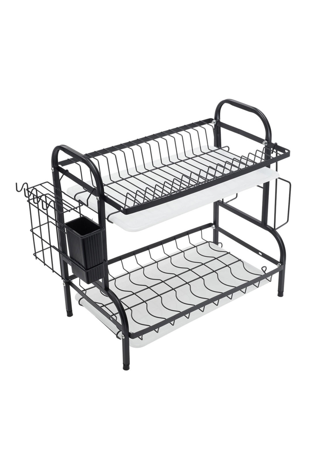 GESCHIRRABTROPFGESTELL Zweistufiges aus rostfreiem Stahl in Schwarz Leicht zu montieren Rutschfest und oberflächenschonend 43 x 23,5 x 39 cm - Schwarz, Metall (43/39/23.5cm) - Livingandhome