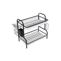 GESCHIRRABTROPFGESTELL Zweistufiges aus rostfreiem Stahl in Schwarz Leicht zu montieren Rutschfest und oberflächenschonend 43 x 23,5 x 39 cm - Schwarz, Metall (43/39/23.5cm) - Livingandhome
