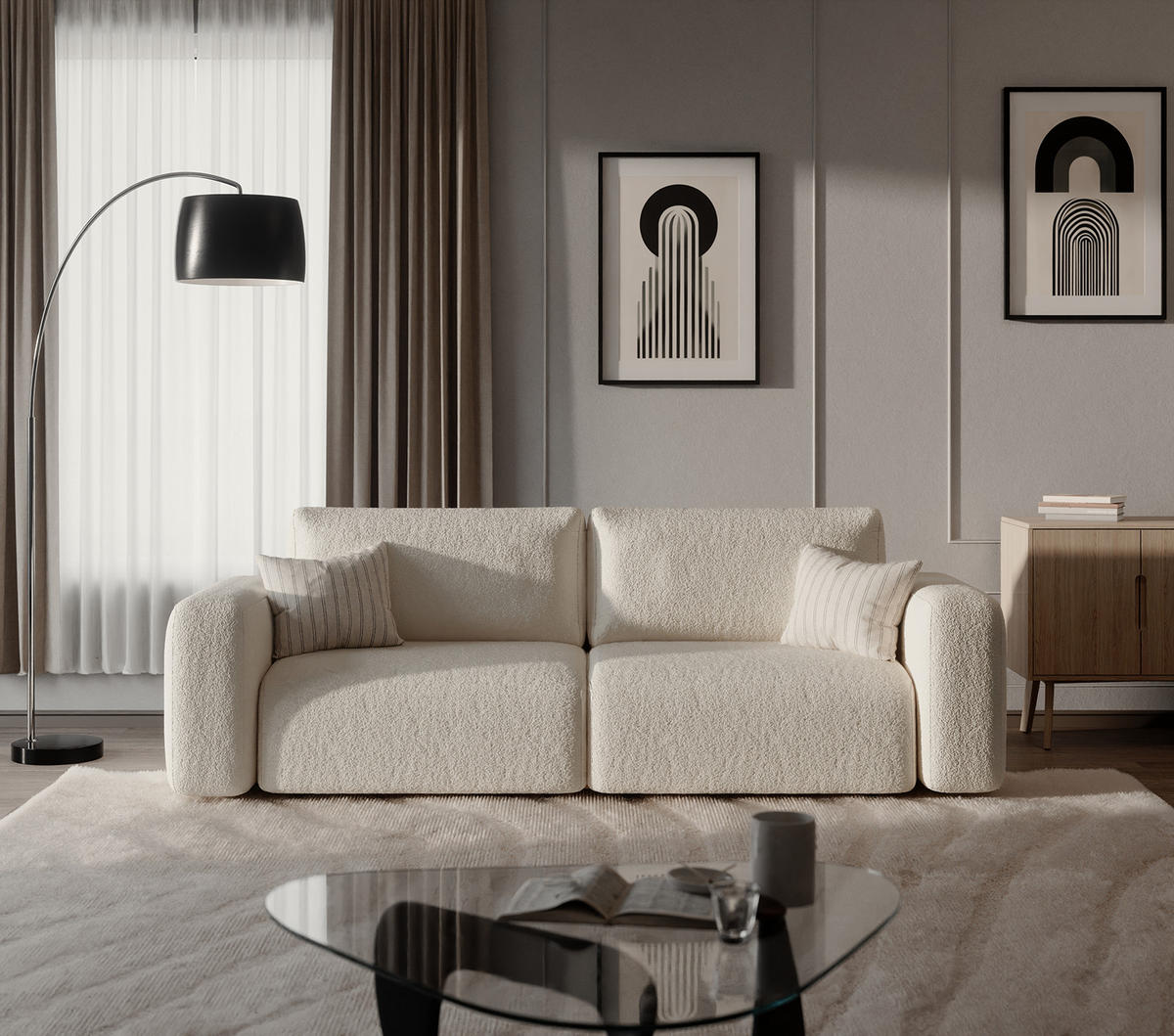 SOFA TALW mit Schlaffunktion, Weiß - Weiß, Textil (255/85/105cm) - Fedve