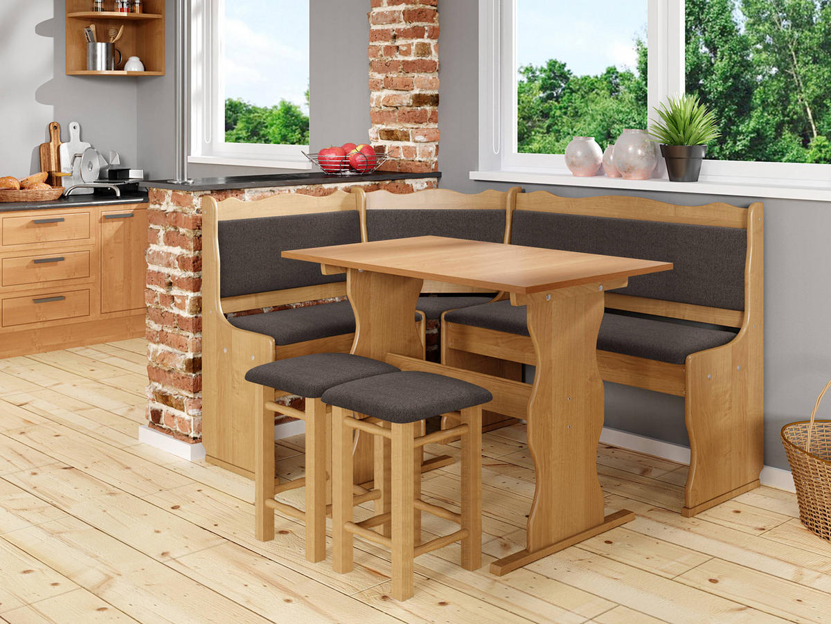 ECKBANKGRUPPE Mini - Dunkelbraun/Erlefarben, Holz (145/87/105cm) - MIRJAN24