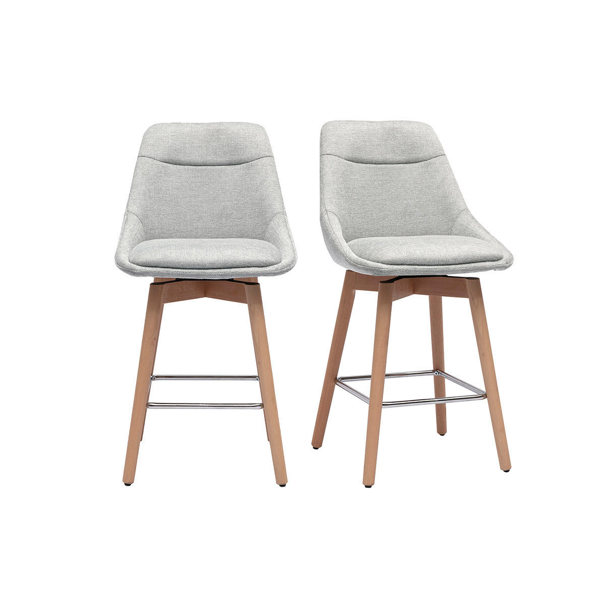 BARHOCKER mit 360° Drehfunktion aus grauem Samteffekt Stoff und hellem Holz H65 cm (2er Set) ALESS - Grau, Textil (52.5/95.5/49.5cm) - Miliboo