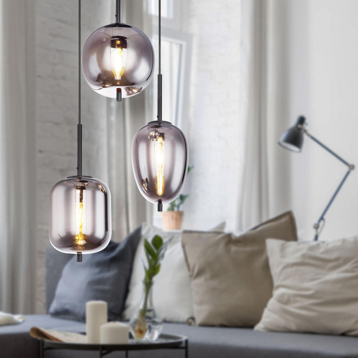 LED HÄNGELEUCHTE Metall Grau - Grau, Glas (46/46/120cm) - Globo Lighting