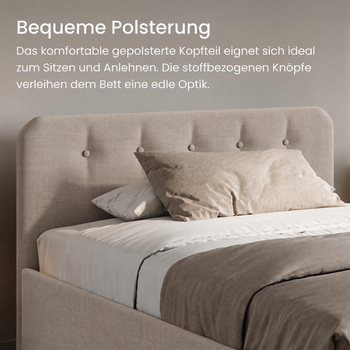 POLSTERBETT mit verstellbarem Lattenrost & Bettkasten, Kaltschaummatratze, 180 x 200 cm in Creme - Creme, Holzwerkstoff/Textil (180/200cm) - Home Collective