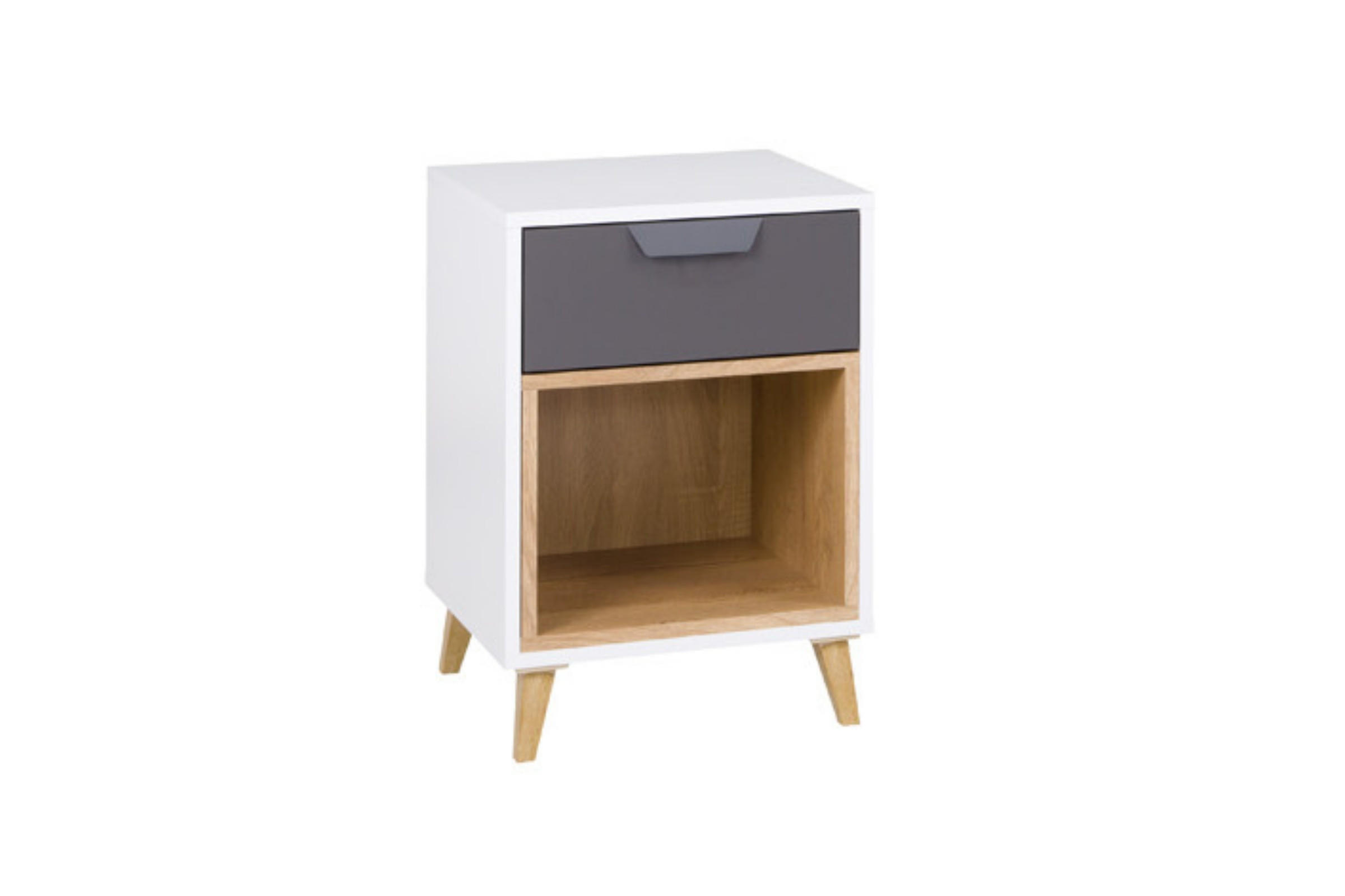 KINDER-NACHTTISCH JUSTIN 11 40 cm breit in Weiß / Graphit / Grau / Eiche - Eichefarben/Graphitfarben, Holzwerkstoff (41/58/40cm) - Deine Möbel 24