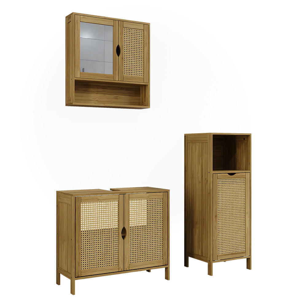 BADMÖBEL-SET Liora Bambus 3 Teile - Grün, Holzwerkstoff (68/60/29cm) - Vicco