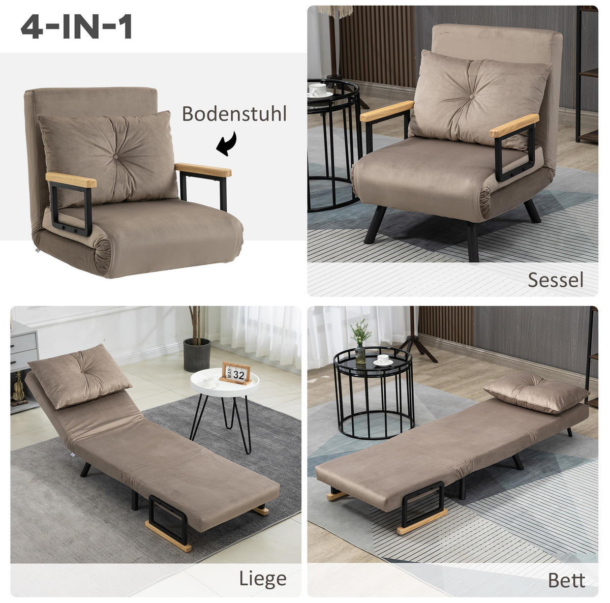 SCHLAFSESSEL in Hellgrau 73x63x81 cm mit Bettfunktion und 5-fach verstellbarer Rückenlehne - Hellgrau, Metall (63/81/73cm) - IVMEU