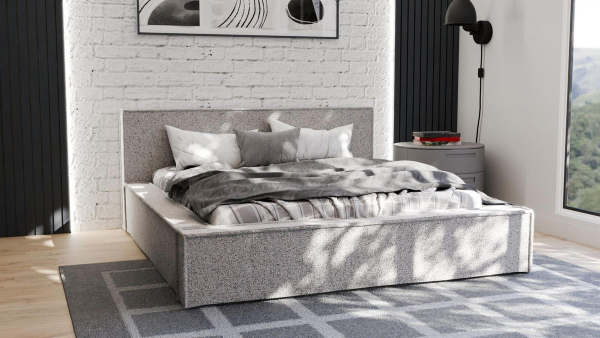 POLSTERBETT Aldana Komplettset - Hellgrau, Holzwerkstoff/Textil (160/200cm) - Fun Möbel