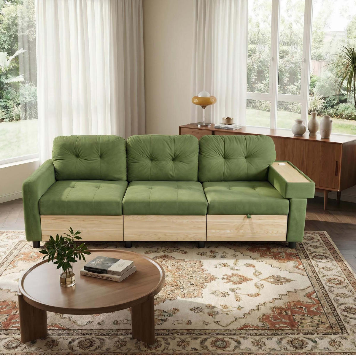 ECKSOFA DE-34637 mit ausziehbarer Chaiselongue rechts Grün - Grün, Metall (80/228cm) - ComfortXL