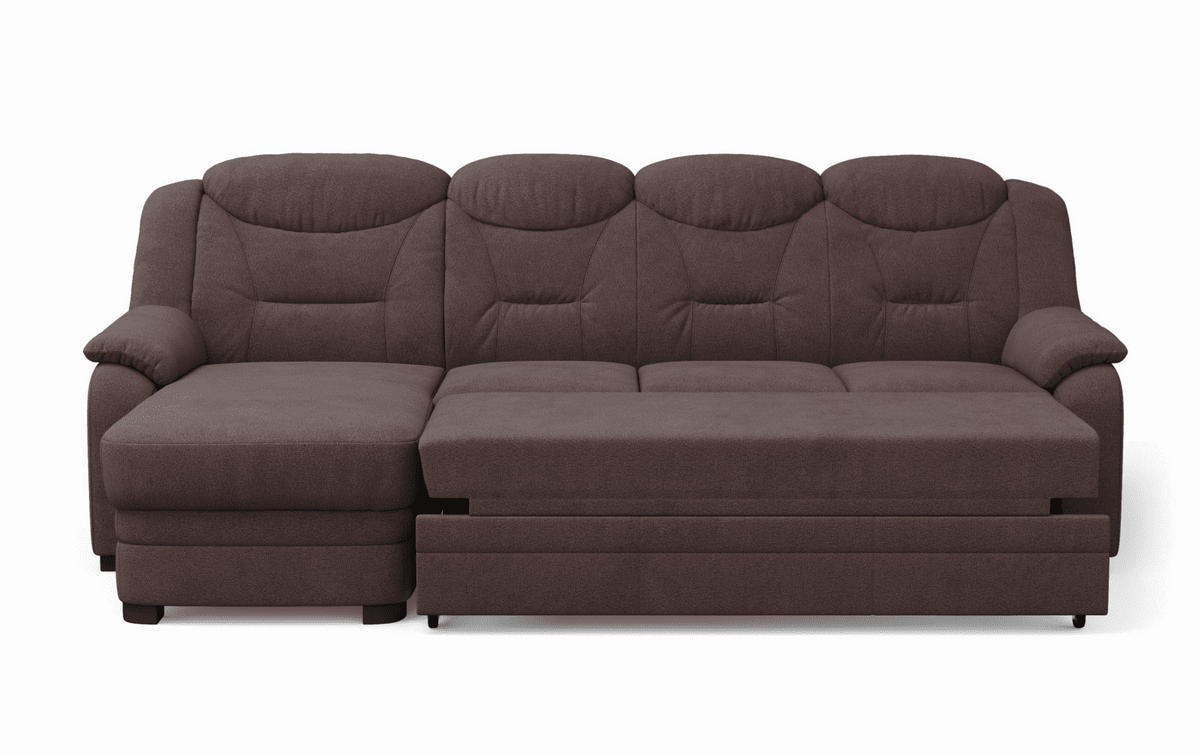 ECKSOFA mit Schlaffunktion – weiches Chenille-Gewebe - Rotbraun/Dunkelbraun, Holz/Kunststoff (257/162cm) - Cotta