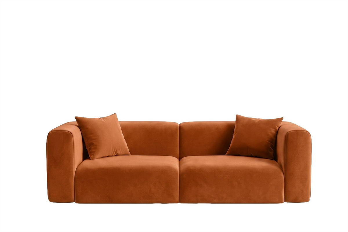 SOFA 2-Sitzer, Velvet-Stoff Bluvel, Zimtfarbe, GRETA - Orange, Holz (228/70/89cm) - Kaiser Möbel