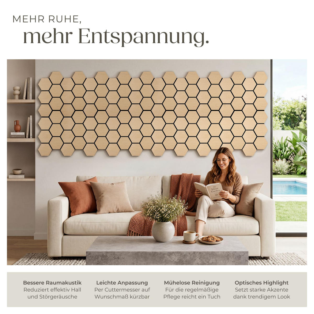 AKUSTIKPANEELE Sonic Shield, je 76 x 62 x 1,8 cm, Größe flexibel anpassbar, Eiche - Eichefarben, Holz (62/1.8/76cm) - tectake