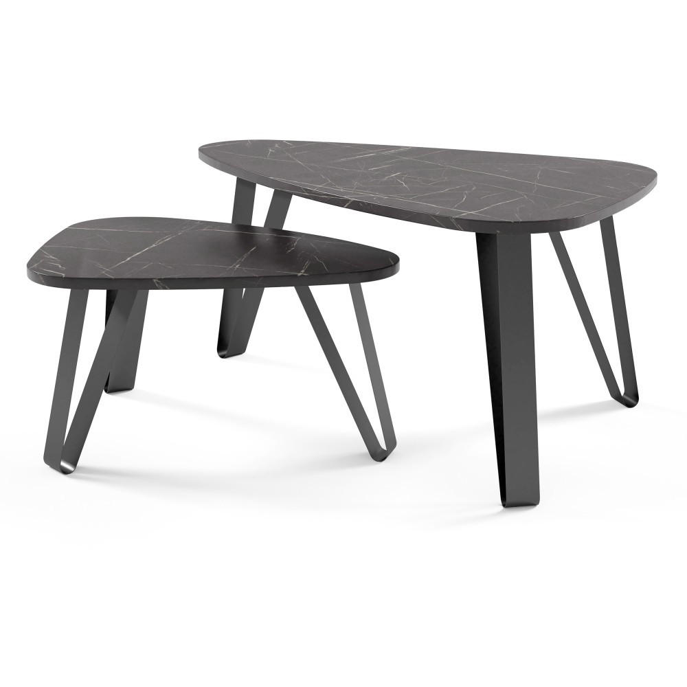COUCHTISCH Ovio, Doppel Kaffeetisch mit dreieckigen Tischplatten, Schwarz+Black Pietra Girgia - Schwarz, Metall (60/94/42cm) - Beautysofa