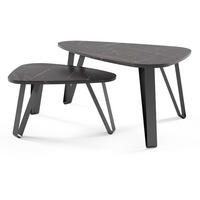 COUCHTISCH Ovio, Doppel Kaffeetisch mit dreieckigen Tischplatten, Schwarz+Black Pietra Girgia - Schwarz, Metall (60/94/42cm) - Beautysofa
